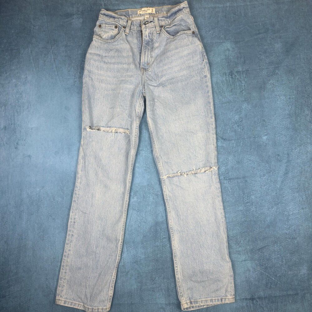 Abercrombie The 90s Straight Jeans Womens 25 / S Light Wash Ripped